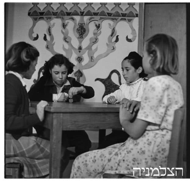 Hanukkah celebrations in Raanana in 1948. From the PhotoHouse archive. Photo taken by Rudi Weissenstein.