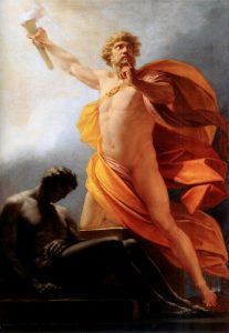 "פרומתאוס מביא את האש לבני האדם", ציור מעשה ידי היינריך פוגר. 1817