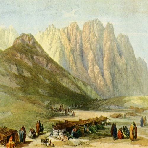 جبل سيناء ورحلة خروج اليهود من مصر، رسم دافيد روبيرتز، القرن ال19، أرشيف ياد يتسحاك