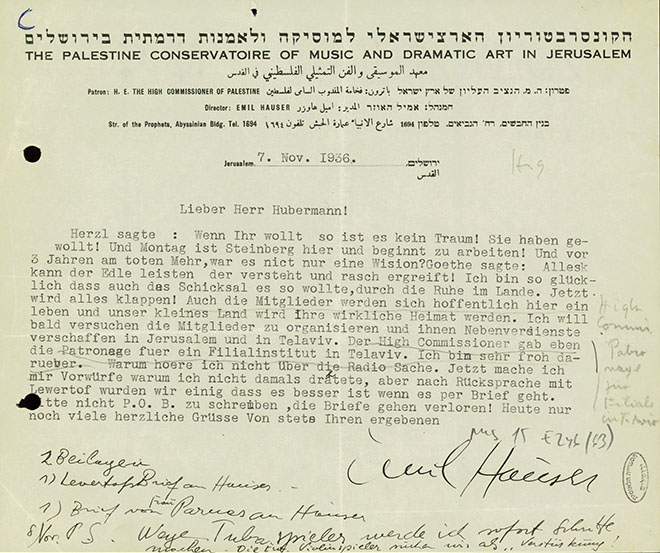 Letter Hauser To Huberman 7.1.1936